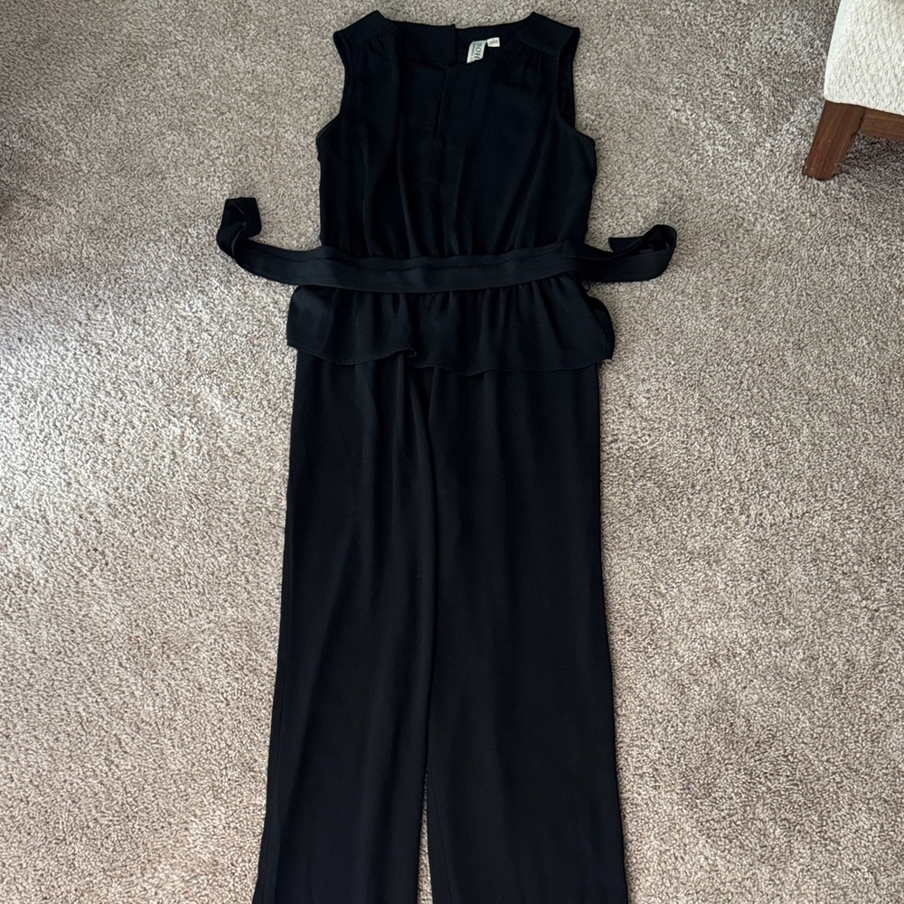 Soho Black Sleeveless Peplum Wide-Leg Jumpsuit with Waist Tie
